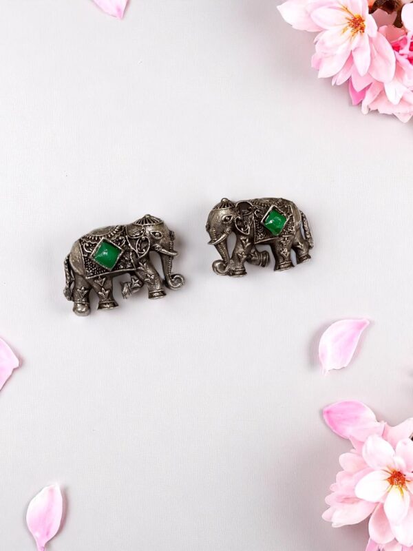 Oxidised Elephant Motif Stud Earrings