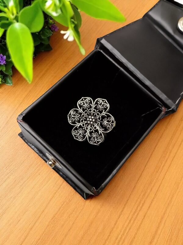 Oxidised Floral Statement Finger Ring