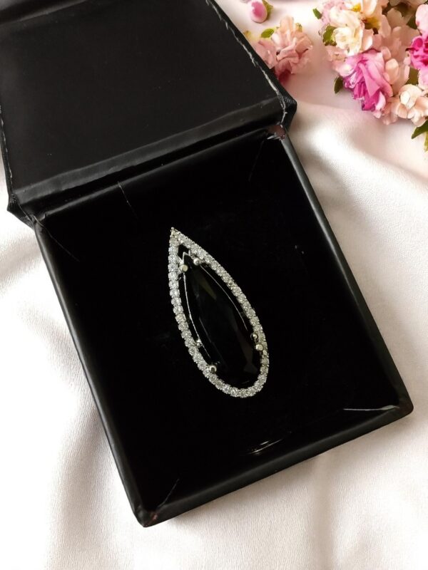 Elegant Black Teardrop AD Stone Finger Ring - Image 3
