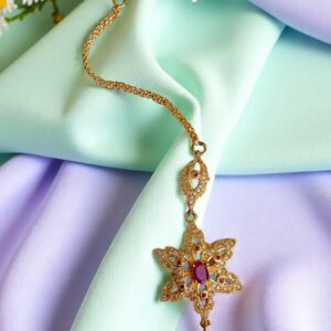 Golden Star Maangtikka with Ruby Red Stones