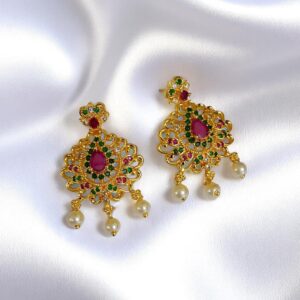 Gold Plated Ad Stone Earrings with Pearl
