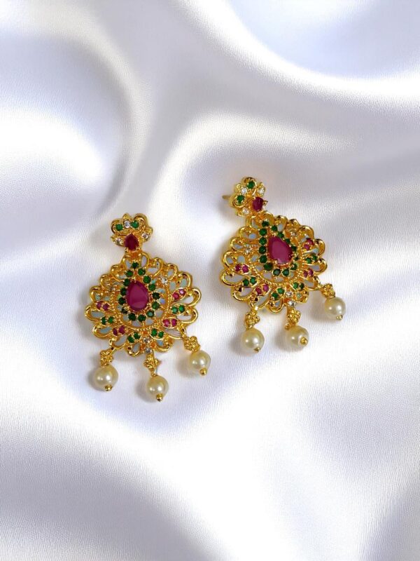 Gold Plated Ad Stone Earrings with Pearl