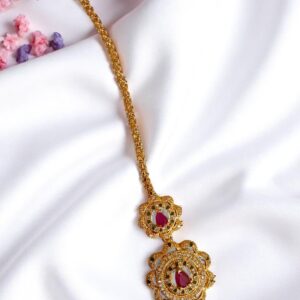 Golden Round Maangtikka with Ruby Red Stones