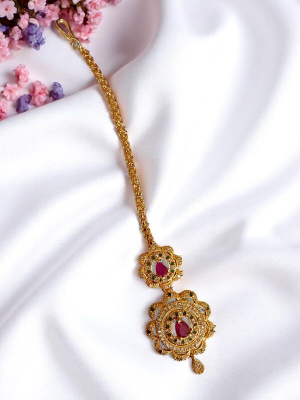 Golden Round Maangtikka with Ruby Red Stones