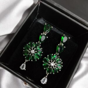Green Flower Stone Earring Pair