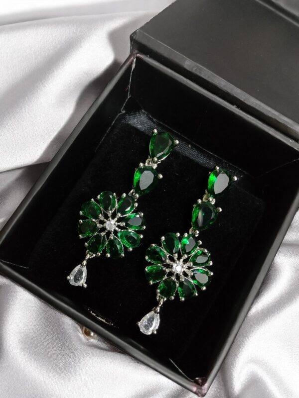 Green Flower Stone Earring Pair