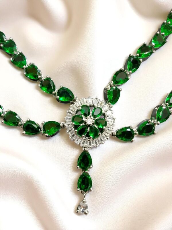 American Diamond Jewelry Set – Necklace, Earrings, Finger Ring & Maang Tikka - Image 2