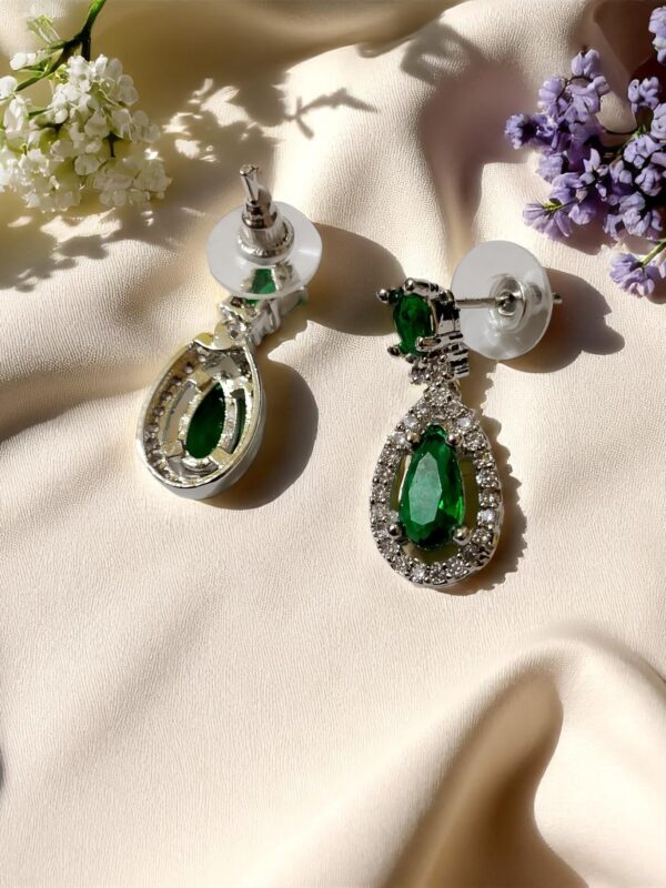 Green Flower Stone Earring Pair - Image 3