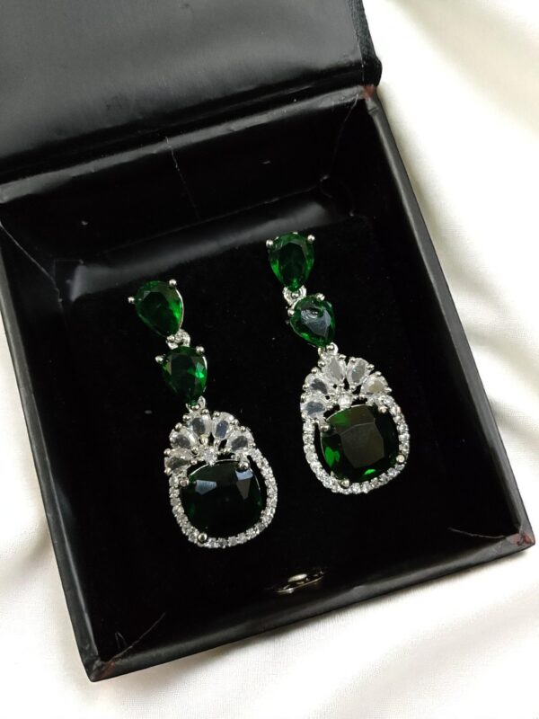 Green Classic Teardrop American Diamond Earrings - Image 2