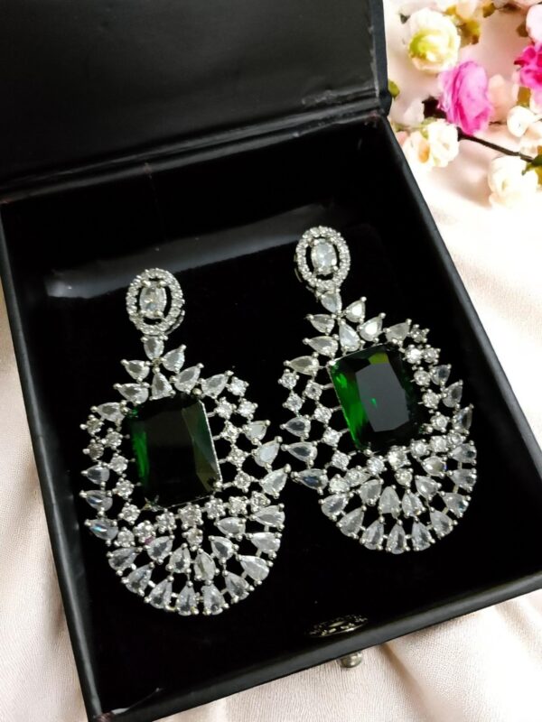 Green Ad Stone Earring Pair