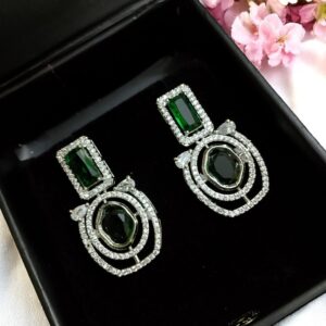 Green Ad Stone Earring Pair