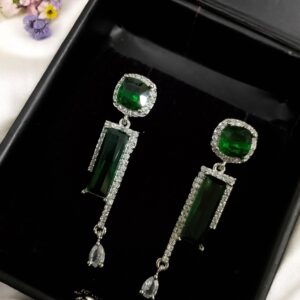 Green Ad Stone Earring Pair