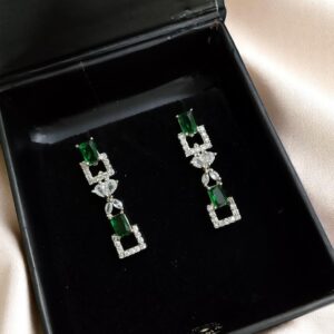 Green Ad Stone Earring Pair