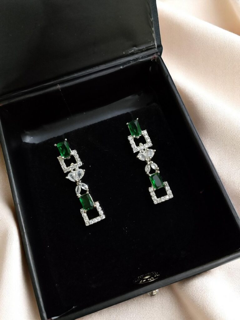 Green Ad Stone Earring Pair