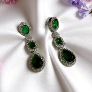 Green Ad Stone Earring Pair