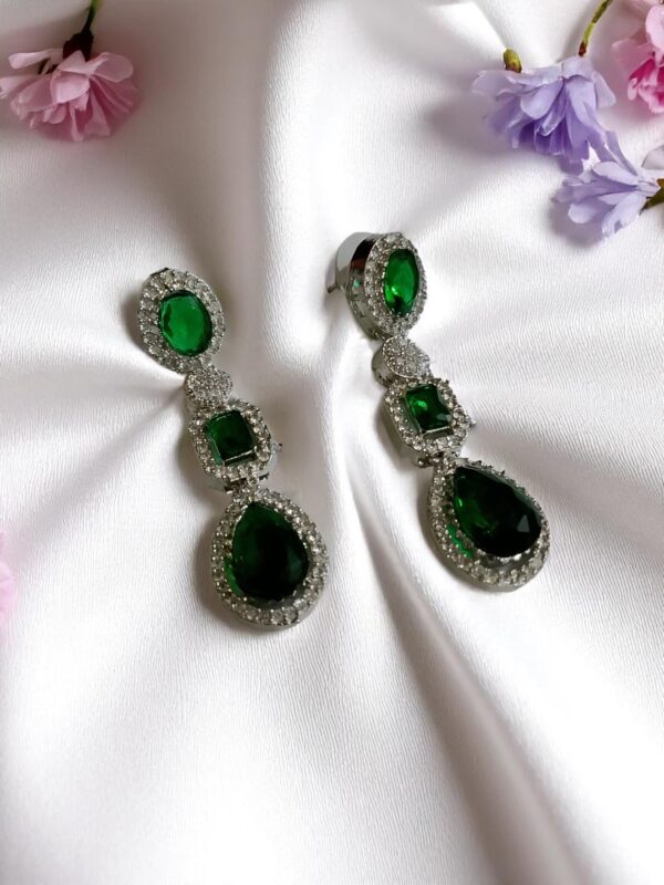 Green Ad Stone Earring Pair