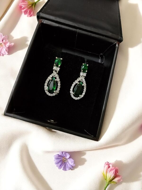 Green Flower Stone Earring Pair - Image 2