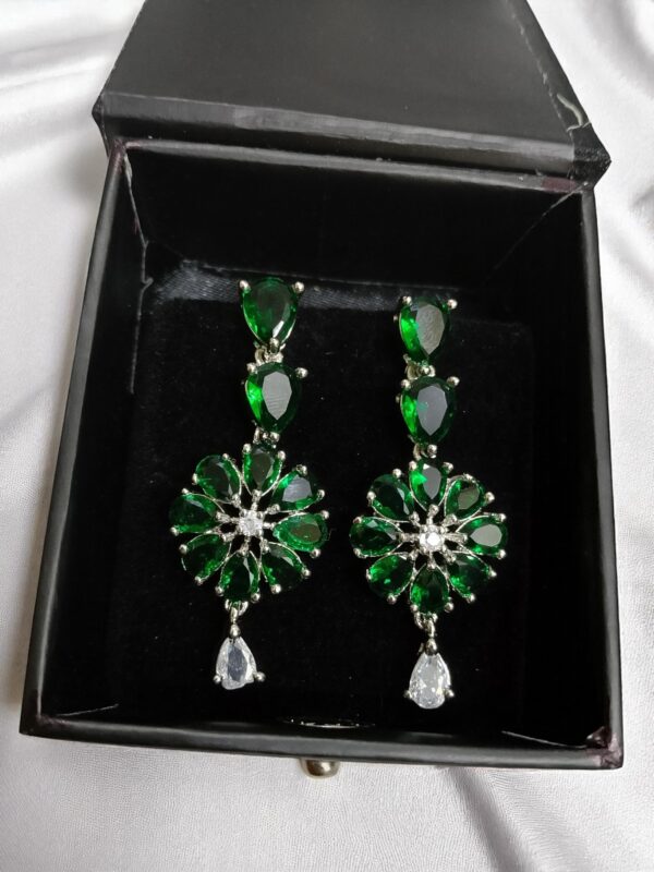 Green Flower Stone Earring Pair - Image 3