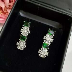 Green Ad Stone Drop-Style Earring Pair