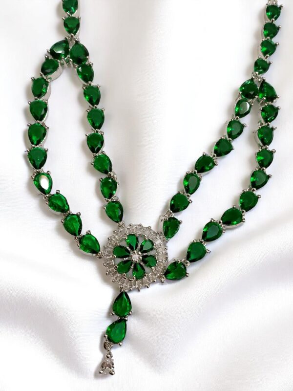 American Diamond Jewelry Set – Necklace, Earrings, Finger Ring & Maang Tikka - Image 5
