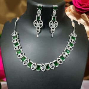 Green AD Stone Necklace With Earring Set