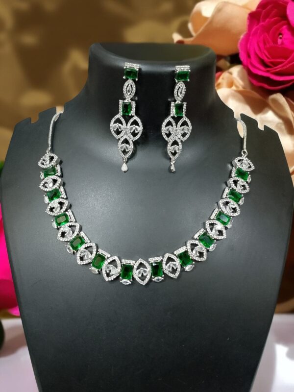 Green AD Stone Necklace With Earring Set