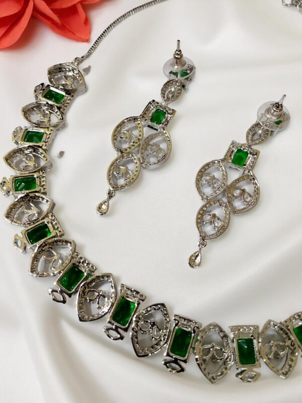 Green AD Stone Necklace With Earring Set - Image 4