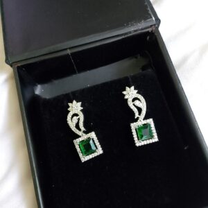 Green Ad Stone Small Earring Pair