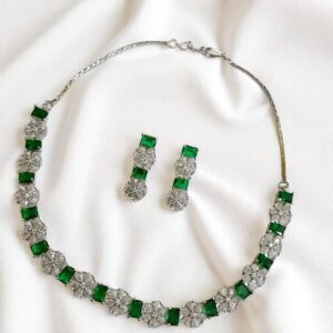 Green & White Ad Stone Necklace with Earring Set