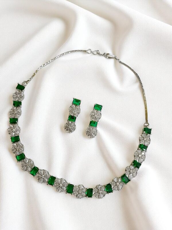 Green & White Ad Stone Necklace with Earring Set