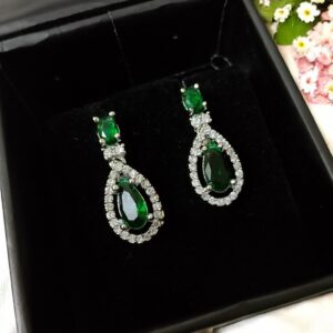 Green Flower Stone Earring Pair