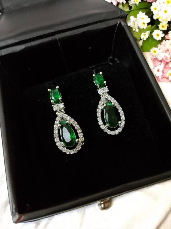 Green Flower Stone Earring Pair