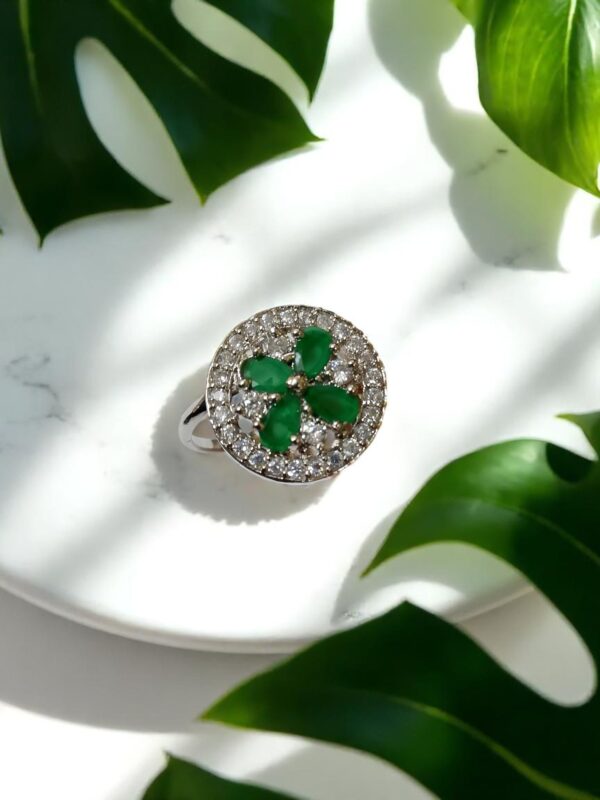 Chic Green Floral AD Finger Ring - Image 2
