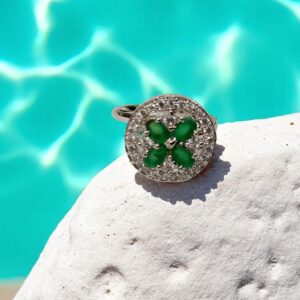 Chic Green Floral AD Finger Ring