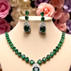 Radiant Green American Diamond Necklace Set