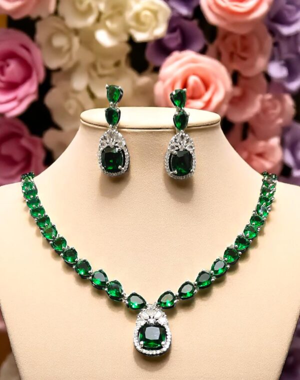 Radiant Green American Diamond Necklace Set