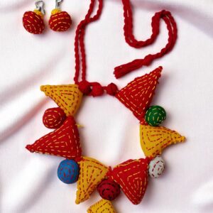 Multicolor Handmade Fabric Necklace With Earring