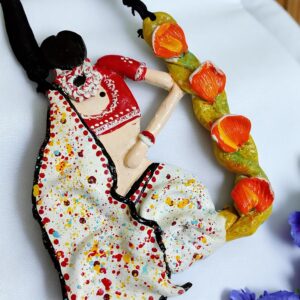 Handmade Necklace Featuring Woman in White Saree | Clay Art Statement Necklace | Boho Folk Jewelry Set