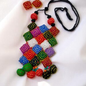 Colorful Handcrafted Fabric Patchwork Necklace & Earring Set