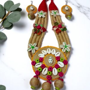 Handmade Ethnic Jute Light Green Multicolor Necklace with Shells