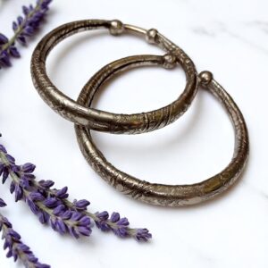 Antique Finish Flower Design German Silver Kada (Pair)