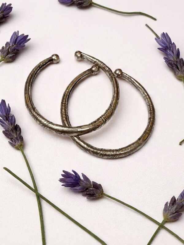 Antique Finish Flower Design German Silver Kada (Pair) - Image 2