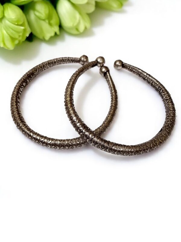 Antique Finish German Silver Kada (Pair) - Image 2