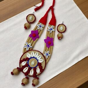Handmade Ethnic Jute Rani Multicolor Necklace with Shells