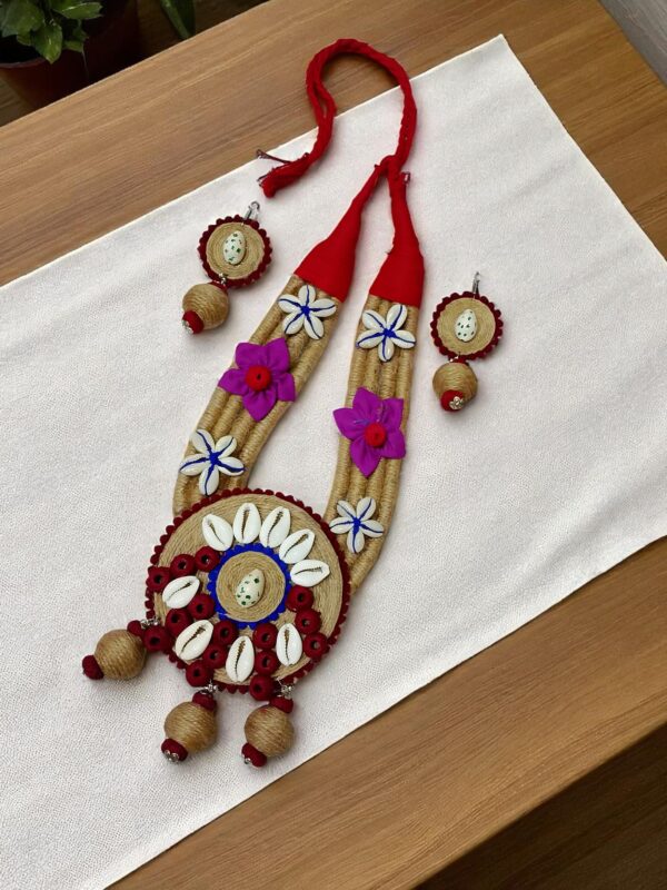Handmade Ethnic Jute Rani Multicolor Necklace with Shells