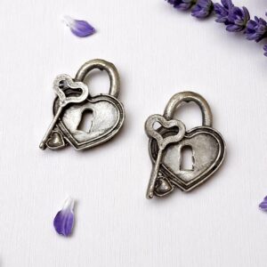 Heart Lock & Key Oxidised Stud Earrings
