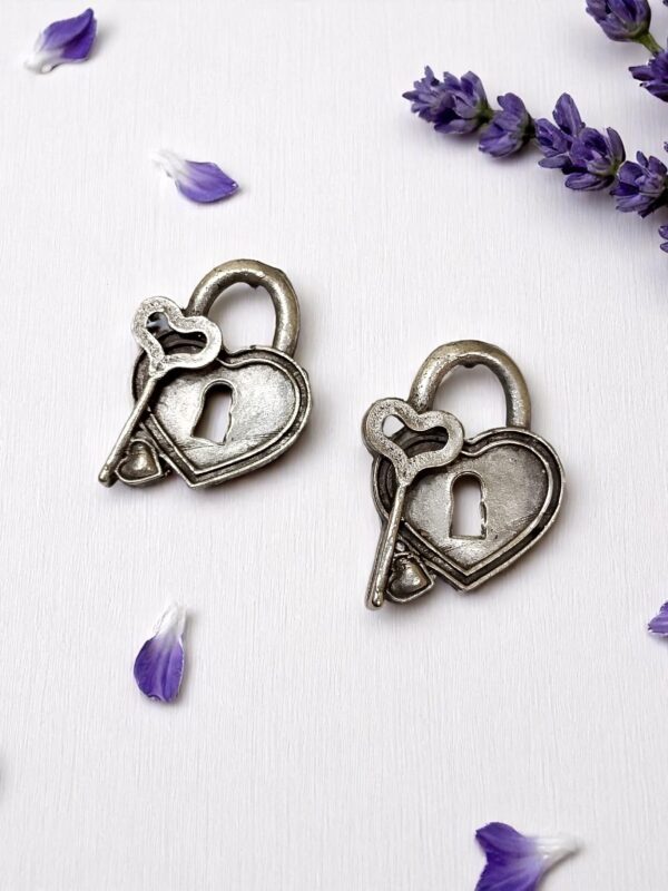 Heart Lock & Key Oxidised Stud Earrings