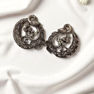 Oxidised Peacock Motive Earring