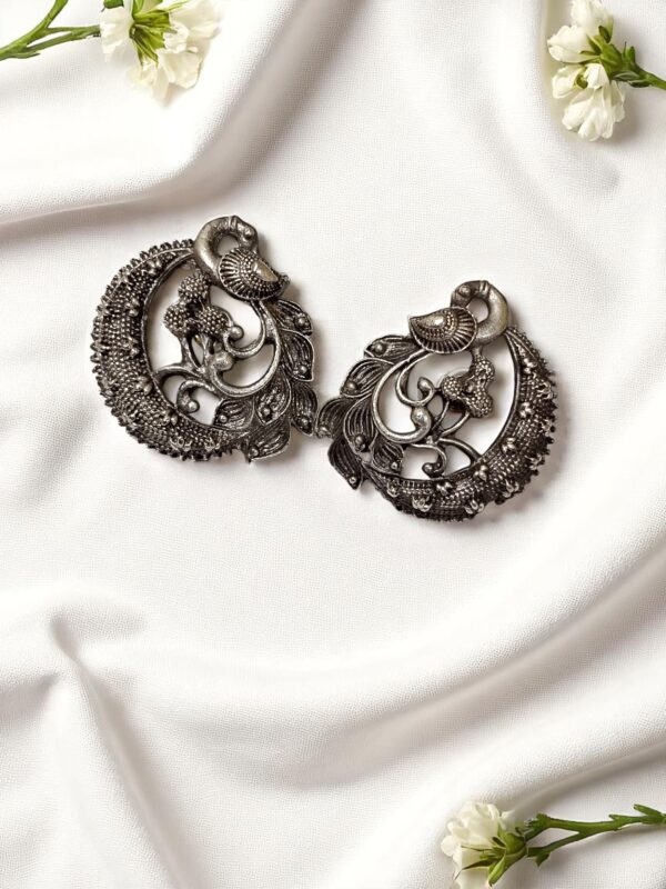 Oxidised Peacock Motive Earring