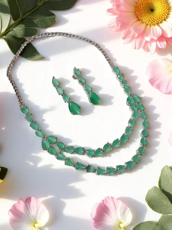 Elegant Double-Layer Mint Green AD Necklace Set - Image 2